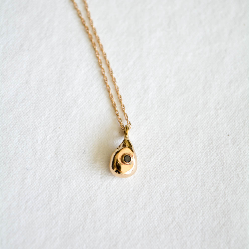 Gold Drop Necklace with Black Diamond